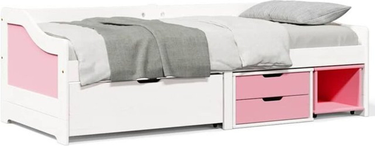 Vidaxl Tagesbett mit 3 Schubladen aus Massivholz und Holzwerkstoff in Weiß und Rosa, B: 90 cm, L: 200 cm - Bild 1