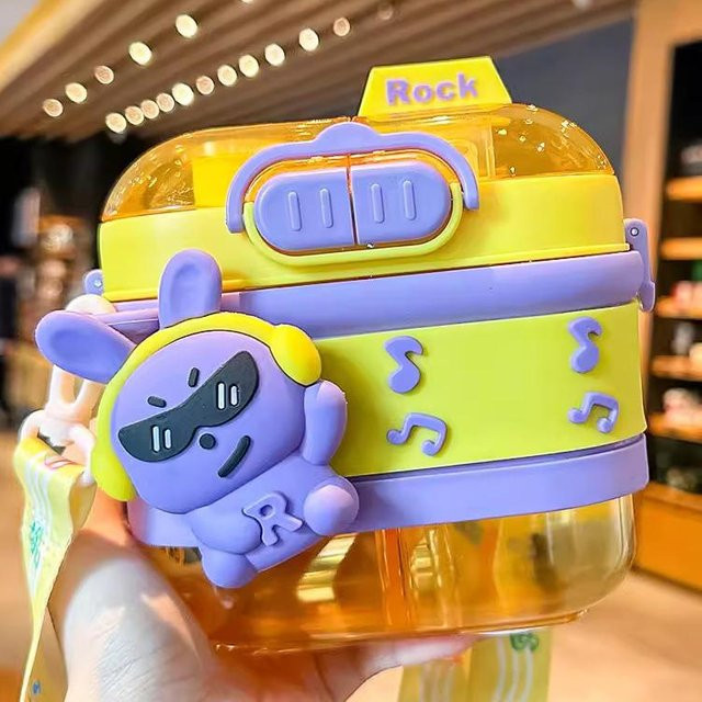 Binchi Keji Travel Kaninchen Trinkwasserflasche für Kinder mit Strohhalm, BPA-frei, 550 ml - Bild 1
