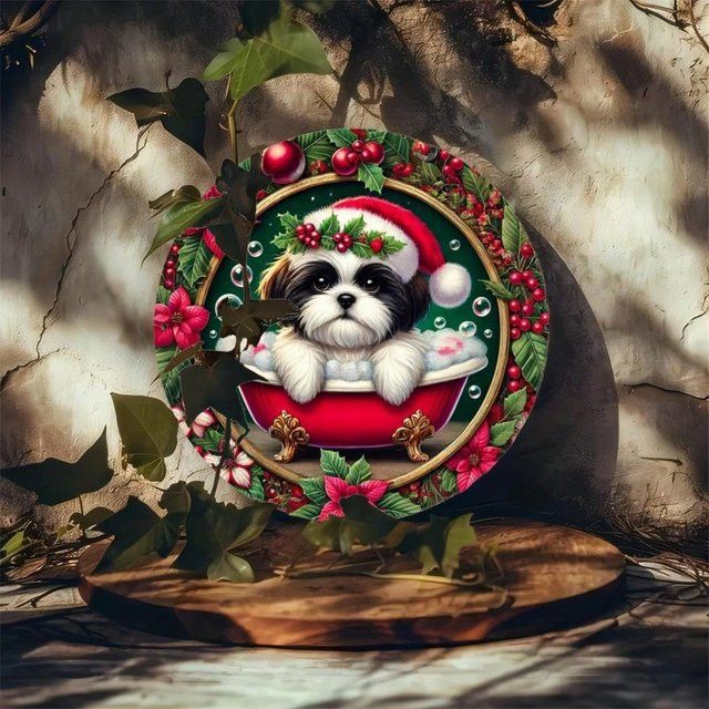 Personalisiertes Shih Tzu Weihnachtsschild von CIFBUY, rundes Blechschild in Multicolor, Durchmesser: 19,81 cm - Bild 1