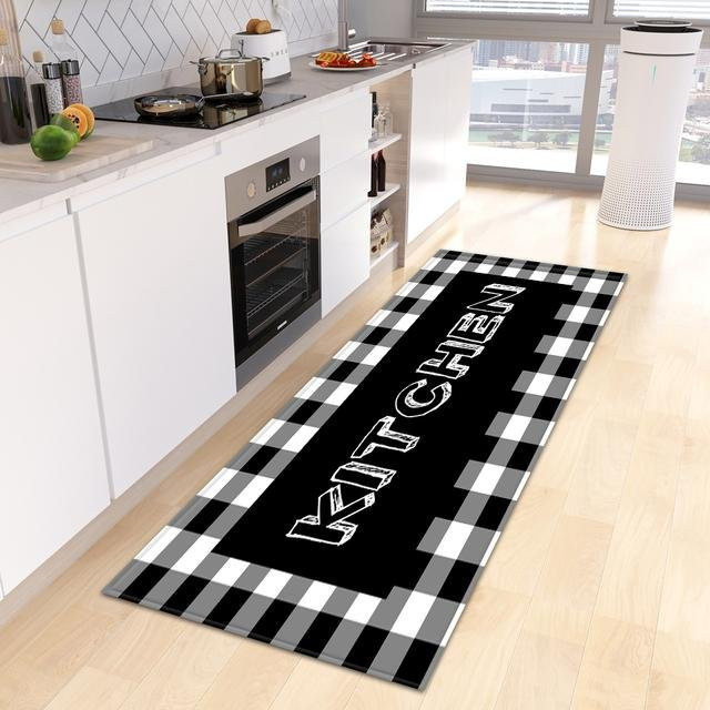 Karpetti Küchenbodenmatte Set aus 2 Stück, dekorative Fußmatte für Wohnzimmer, Schlafzimmer, Tür oder Balkon, rutschfest und waschbar, Farbe: Schwarz, B/T: 50 x 80 cm und 50 x 150 cm - Bild 1
