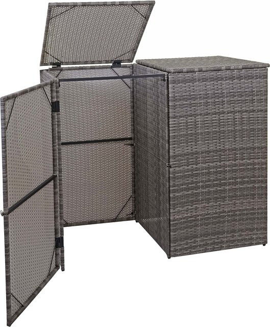 MCW 2er-Mülltonnenverkleidung E25 Mülltonnenbox aus Poly-Rattan für 2x120l in Grau, B/T/H: 176 x 130 x 131 cm - Bild 1