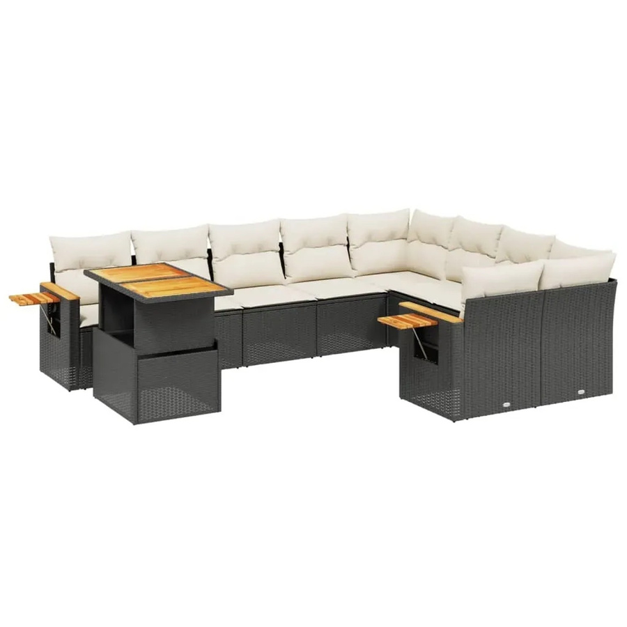 vidaXL 10-teilige Garten-Sofagarnitur aus Poly-Rattan und Akazienholz in Schwarz mit Kissen - Bild 2