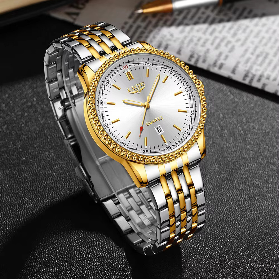 LIGE Armbanduhr Quarz, Edelstahl, Gold, Herren - Bild 6