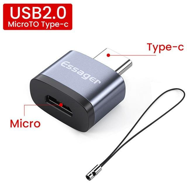 Essager USB 3.0 Typ-C OTG Adapter Konverter von USB-C Stecker auf USB-A Buchse in Grau - Bild 1