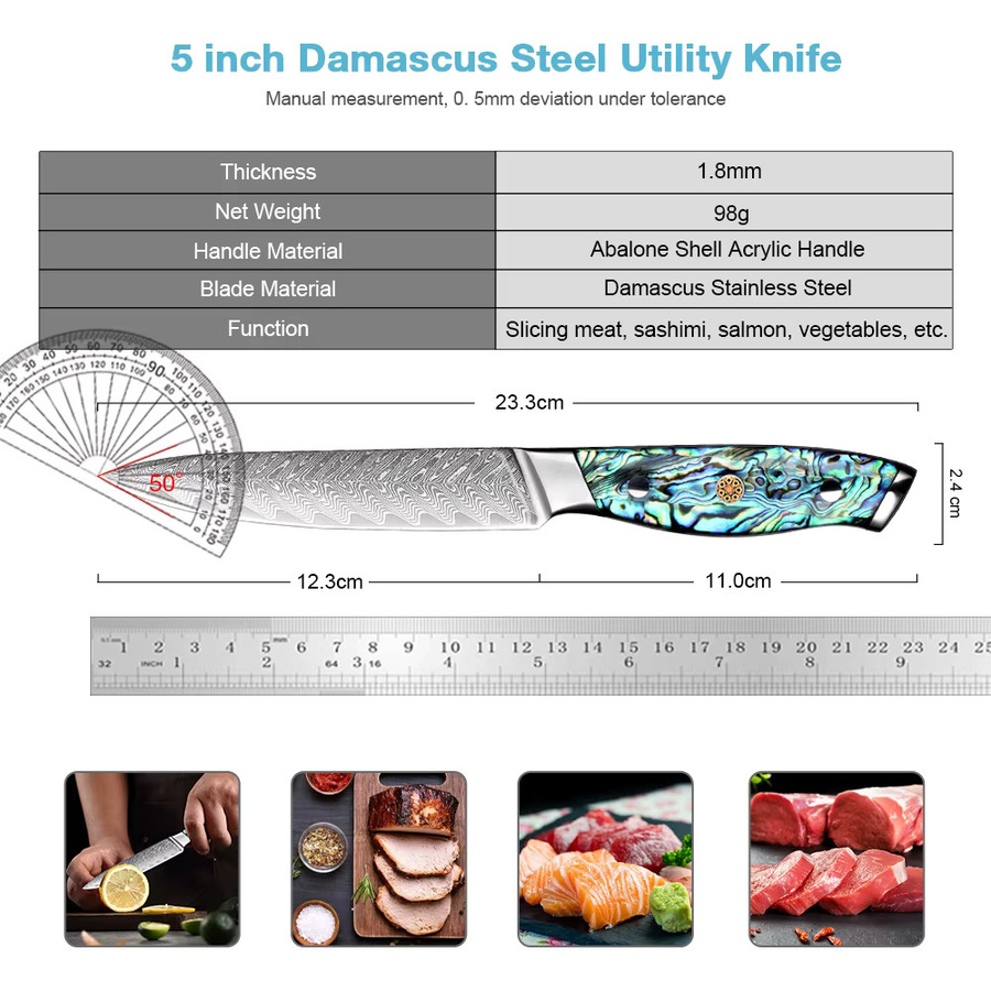 XITUO Damaszener Stahl Küchenmesser 5 Zoll Japanisches Kochmesser mit Vollstiel in Multicolour - Bild 2