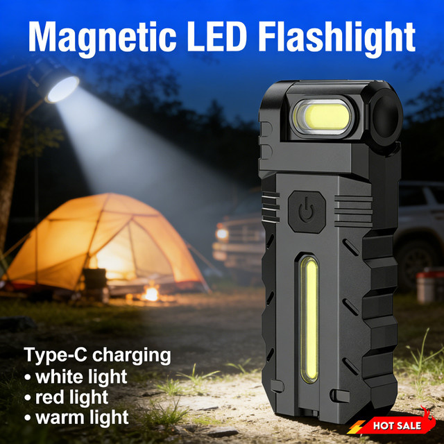 LAIMANEI USB-aufladbare magnetische LED-Taschenlampe mit COB-Licht und 180 Grad drehbarem Kopf in Schwarz - Bild 1