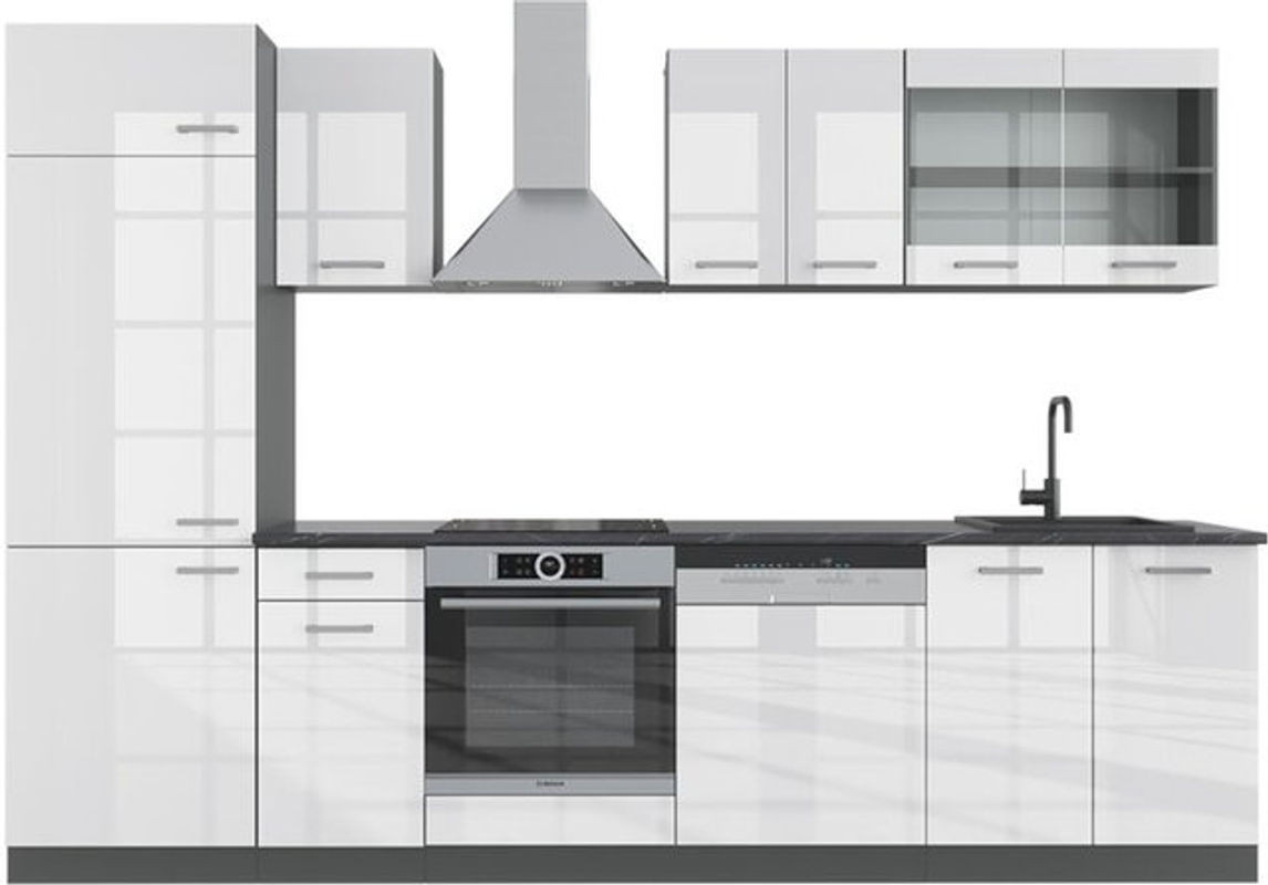 Vicco Küchenzeile R-Line Modern in Weiß Hochglanz und Anthrazit, B: 300 cm, H: 207 cm, T: 60 cm - Bild 1
