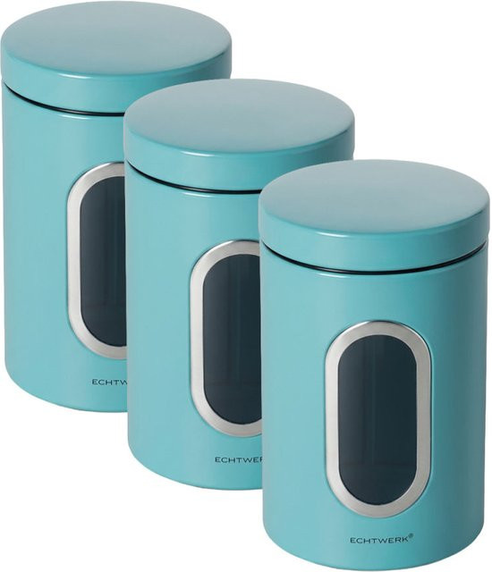 ECHTWERK Vorratsdose 3er-Set, türkis, zylinderförmig, 1,4 l, B: 11 cm, T: 18 cm, H: 18 cm - Bild 1