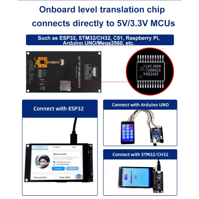 FUNKEYDO 4,0 Zoll SPI TFT LCD Modul ST7796 TN Kapazitiver Touch Bildschirm Schwarz für ESP32, Arduino und STM32, Auflösung 320x480 - Bild 3