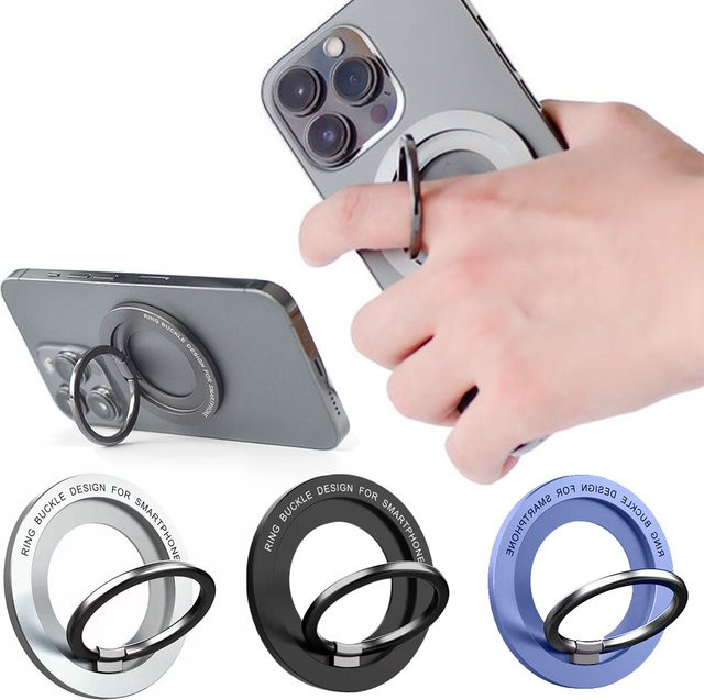 WSSHE Magnetischer Telefonhalter mit Fingerring und MagSafe-Unterstützung für kabelloses Laden, Schwarz - Bild 1