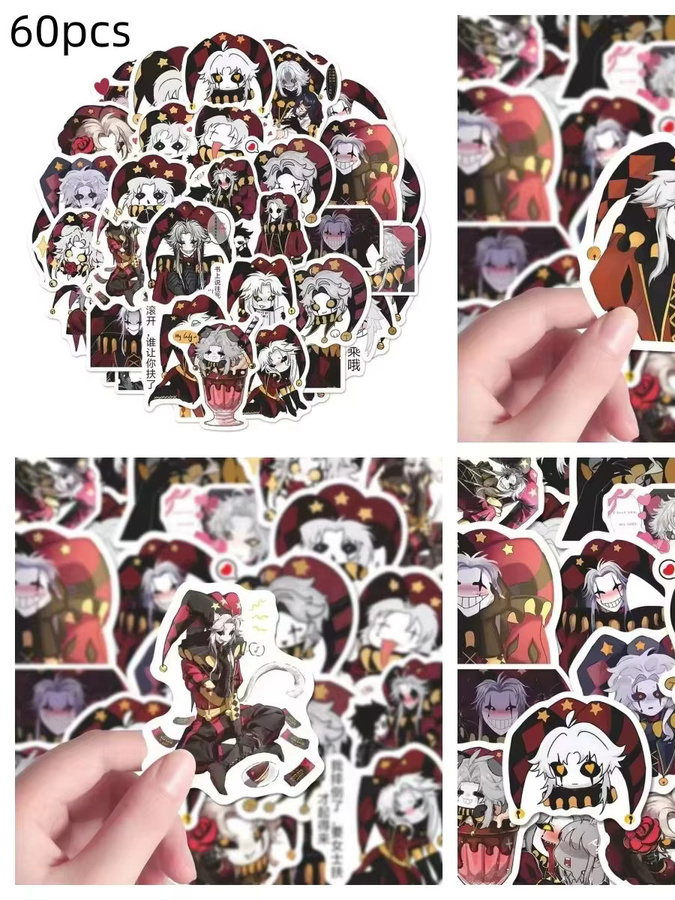 60 Stück Game The Freak Circus Pierrot Vinyl Sticker, wasserfeste Aufkleber für Scrapbooking, Handy und Skateboard, mehrfarbig - Bild 6