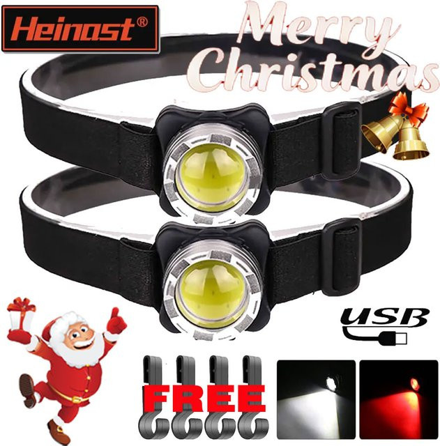 Heinast USB wiederaufladbarer COB LED Scheinwerfer mit 1200mAh Akku, wasserdichte Taschenlampe in Schwarz für Camping und Angeln - Bild 1
