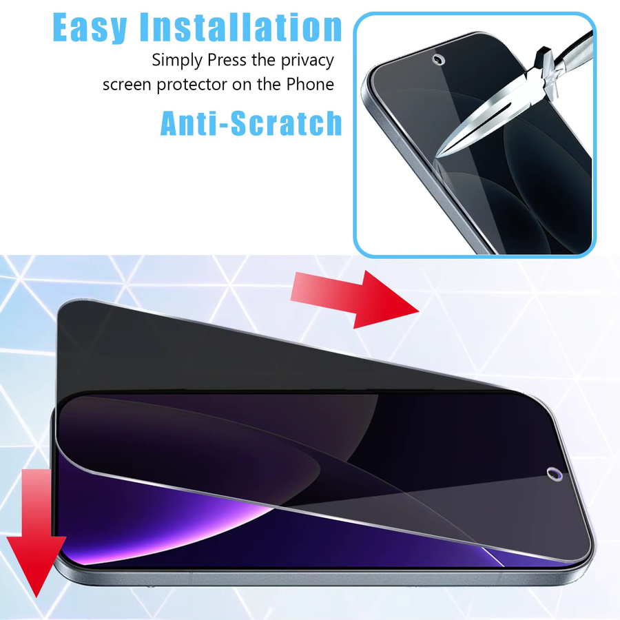 2+1 Packung Xiaomi 17 Pro Privacy Displayschutzfolie aus gehärtetem Glas mit Kameraobjektivschutz, Anti-Spy, 9H-Härte, transparent - Bild 5