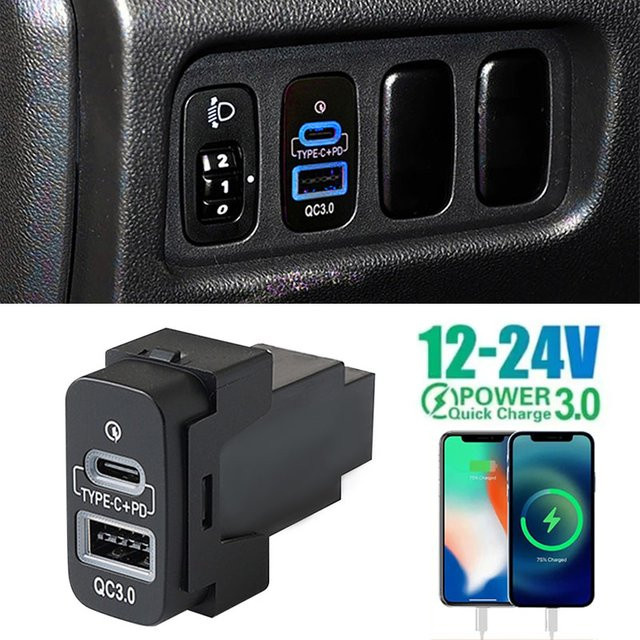 Kebidumei USB-Auto-Schnellladegerät mit Typ-C PD und Typ-A Anschluss in Schwarz für Toyota Mitsubishi Outlander Lancer EX Pajero Sport ASX - Bild 1