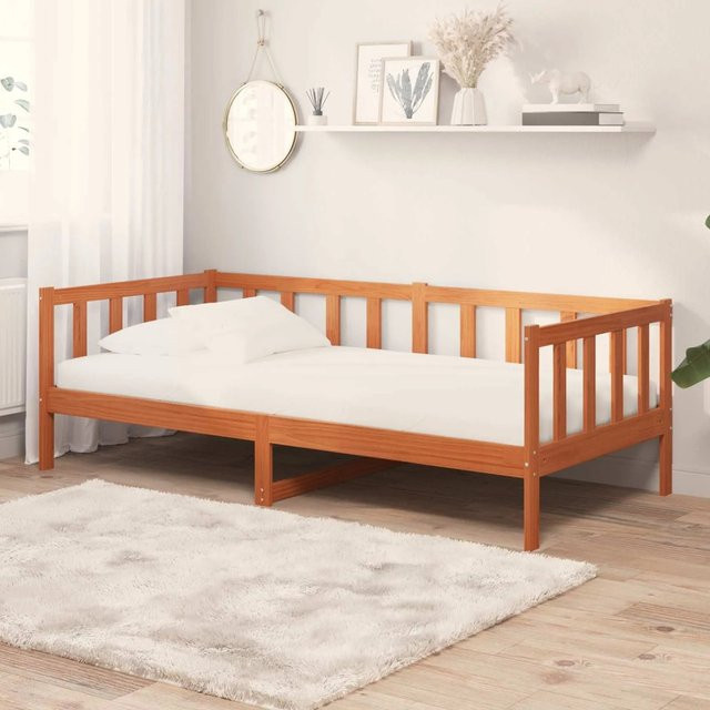 vidaXL Daybed mit Matratze aus massivem Kiefernholz in Wachsbrown und Weiß, B/T/H: 90 x 200 cm - Bild 1