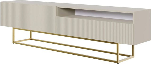 Selsey TV-Lowboard Veldio in Greige mit Lamellenfront und goldenem Stahlgestell, Breite: 175 cm - Bild 1