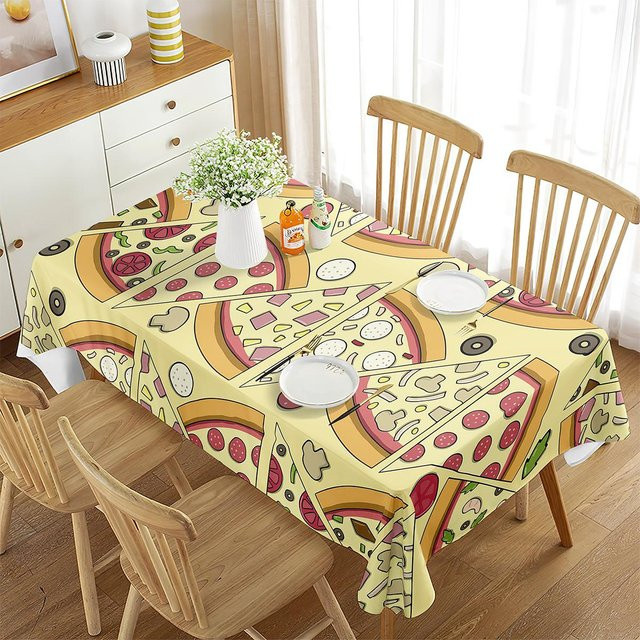 Fancy Style Studio Tischdecke mit Pizza und Fast Food Muster, quadratisch, Gelb, Breite: 70 cm, Höhe: 70 cm - Bild 1