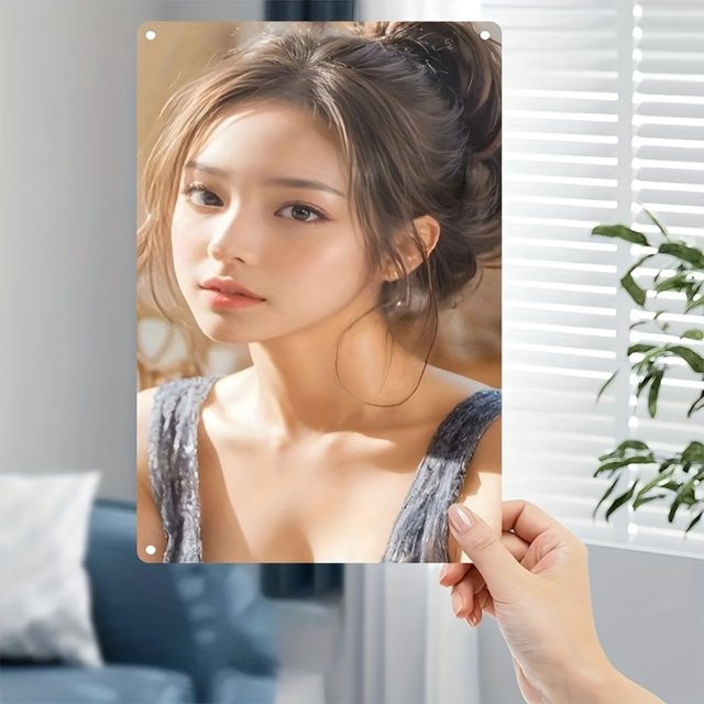 VITAHO Koreanisches Wandkunstschild aus Metall – Minimalistisches Porträt mit abstraktem Frauengesicht in Mehrfarben für dein Zuhause, Café oder Büro - Bild 1