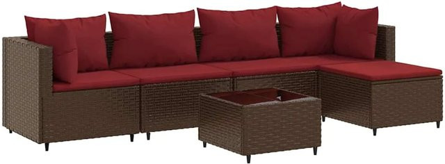 vidaXL 6-tlg. Garten-Lounge-Set in L-Form aus braunem Poly-Rattan mit UV-beständigen Kissen und pulverbeschichtetem Stahlgestell - Bild 1