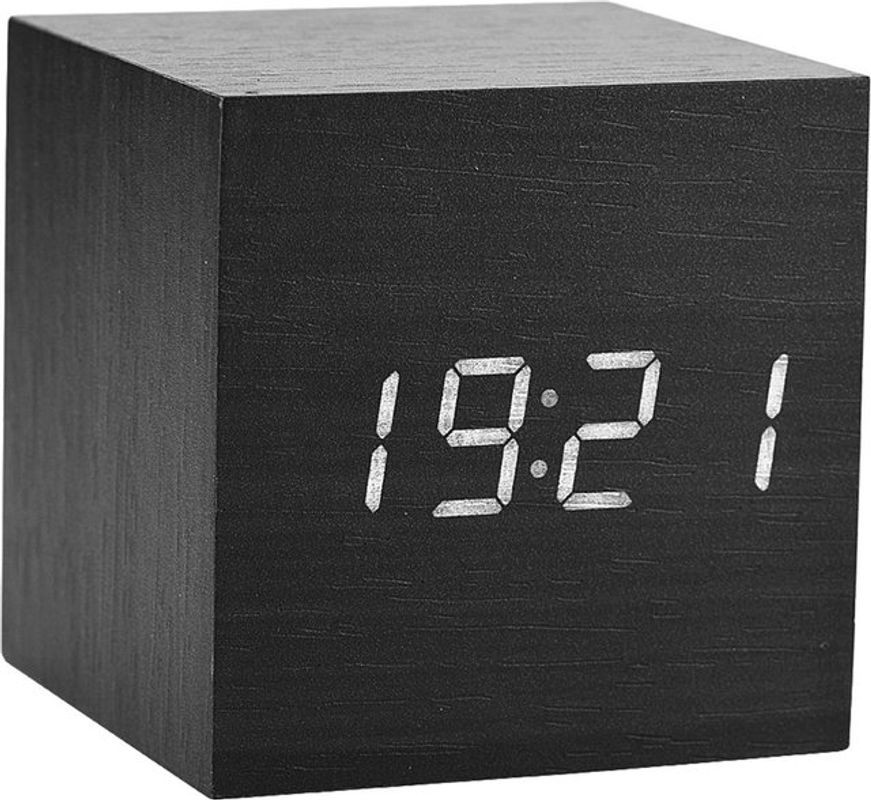 Tooarts Digitaler Holz Wecker mit LED Display und Temperaturanzeige, Schwarz, B/T/H: 6 x 6 x 6 cm - Bild 1