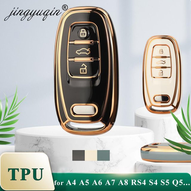 Jingyuqin TPU Smart Key Cover Case für Audi A1 A3 A4 A5 A6 A7 A8 Quattro Q3 Q5 Q7, Schwarz - Bild 1