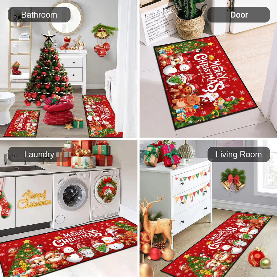 VIKAMA 2-teiliges Küchenteppich-Set mit Weihnachtsmotiv, rutschfeste Bodenmatten in Multicolor - Bild 2