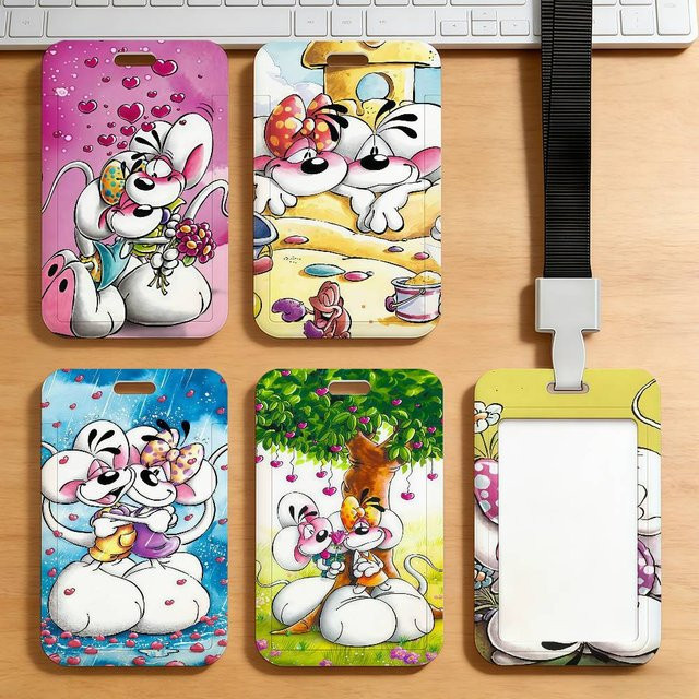 D-Diddl Kartenhalter Pink mit Kawaii Cartoon Design als Schutzhülle für Arbeitsausweise, Zugangskarten und Buskarten - Bild 1