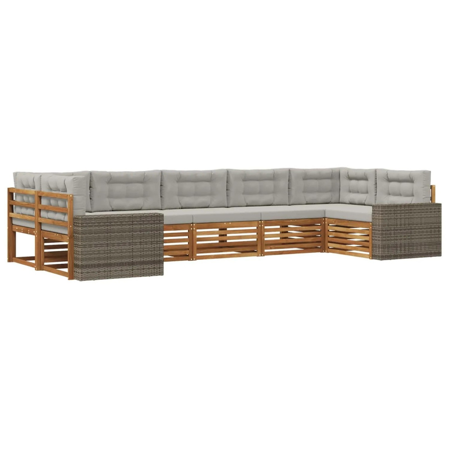 vidaXL Outdoor-Sofagarnitur aus Akazienholz mit Kissen, Farbe: Natur und Grau - Bild 2