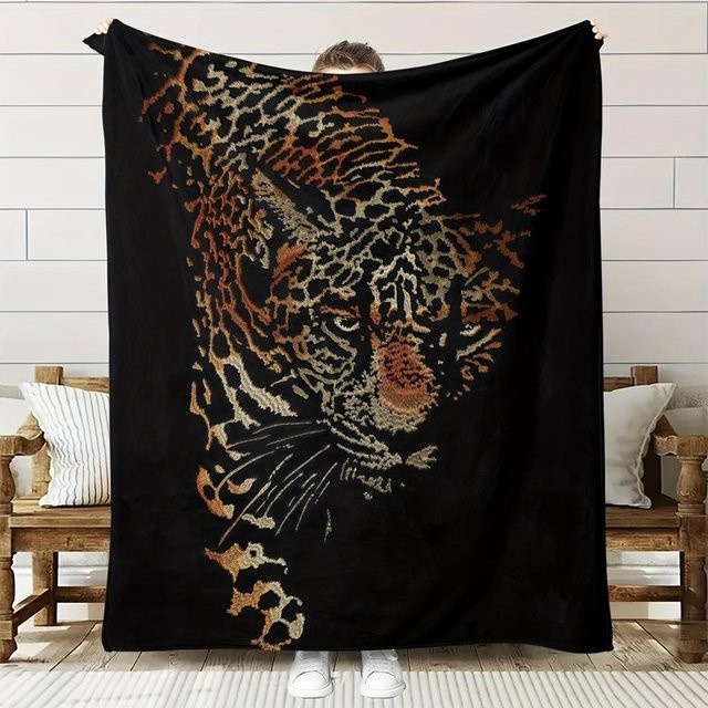 Luxuriöse Flanelldecke mit Leopardenmuster von JMG Household Supplies in Schwarz und Gold, weiche Fleece-Tagesdecke aus Polyester, Breite: 100 cm, Breite: 130 cm - Bild 1
