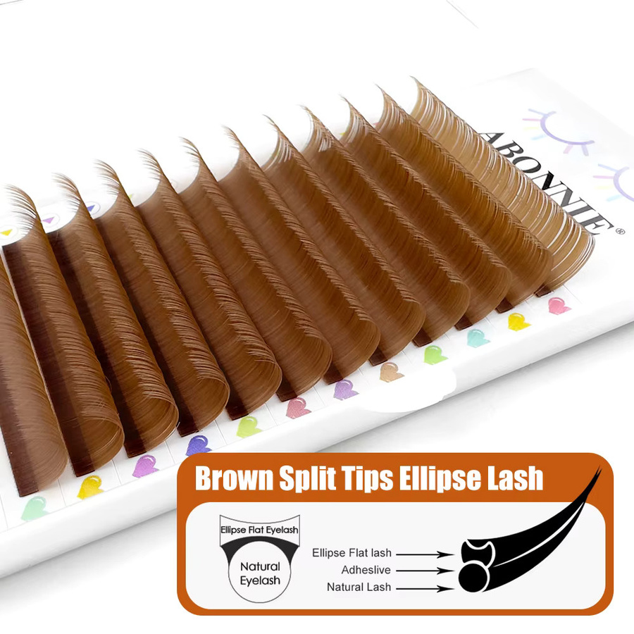 ABONNIE Brown Ellipse Flat Lashes Extensions Split Tips, Wimpernverlängerung - Bild 3