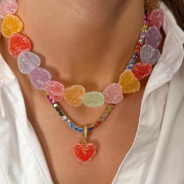 SLOONGJEWELRY Halskette mit Herzanhänger, Harz, Bunt, Damen - Bild 1