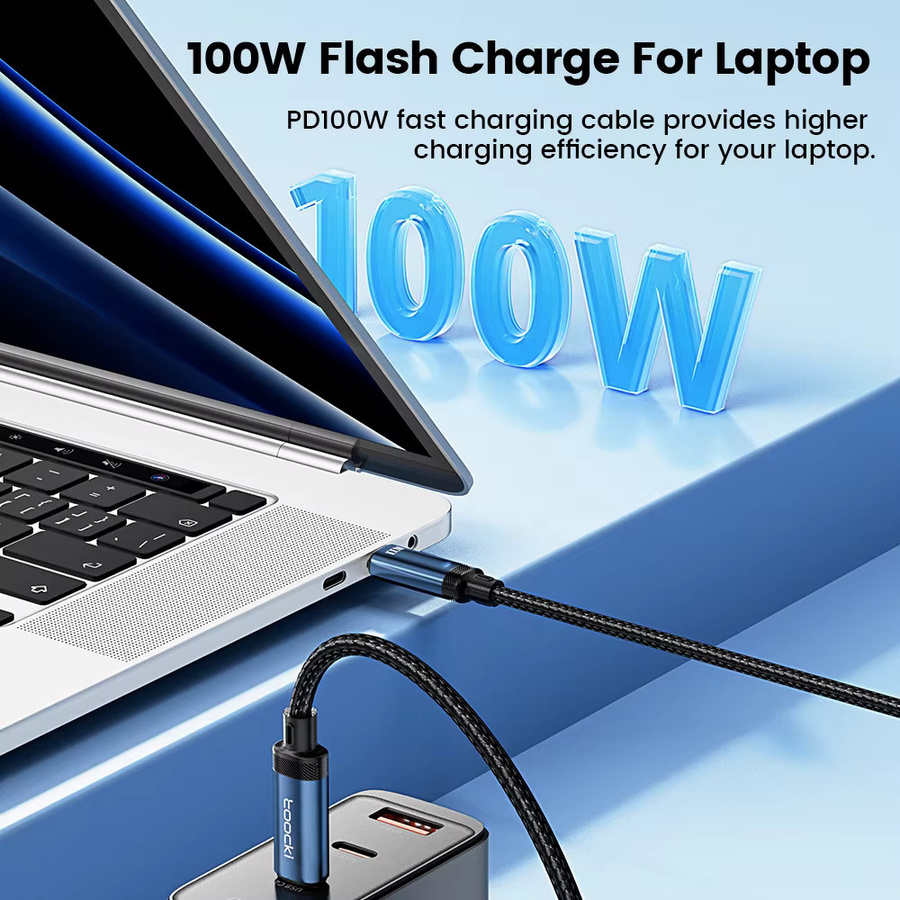 Toocki USB-C Schnellladekabel 100W 5A mit LED, USB 2.0 Datenkabel 480Mbps für Xiaomi, Samsung und Switch, erhältlich in Grau oder Blau - Bild 2