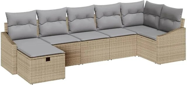 vidaXL Garten-Sofa-Set aus Poly-Rattan in Beige mit 7-teiliger Polsterung und Kissen für Terrasse und Balkon - Bild 1