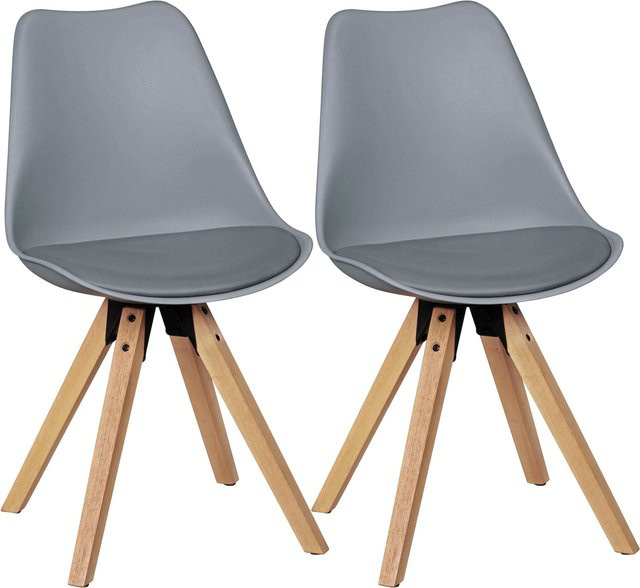 2er Set Esszimmerstühle KADIMA DESIGN im Skandinavischen Retro-Stil aus Kunstleder und Holz, Grau, B: 49 cm, T: 52 cm, H: 87 cm - Bild 1