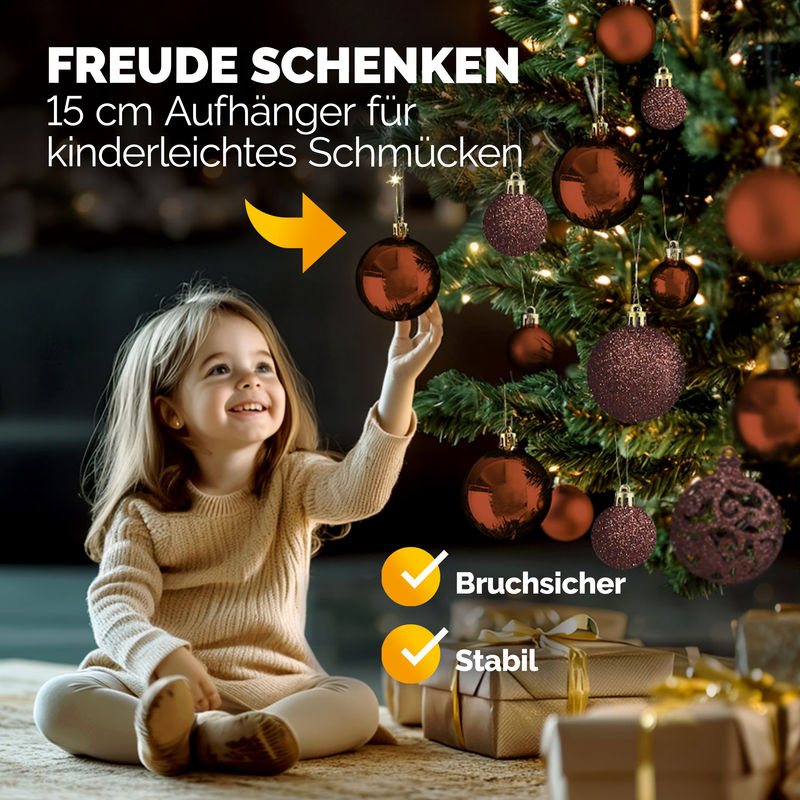 CASARIA Weihnachtskugeln in Braun, 100er Set aus Kunststoff, rund und hängend - Bild 4