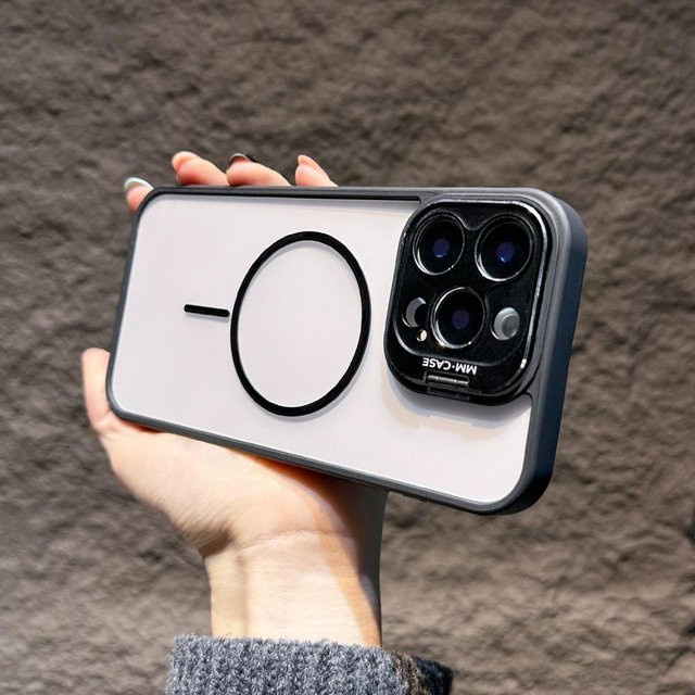 Yiran Magnetische transparente Handyhülle mit metallischem Kameraständer für iPhone 16 15 14 13 12 11 Pro Max Plus inklusive kabellosem Laden - Bild 1