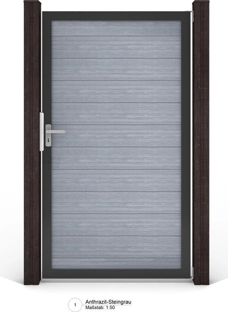 GroJa Solid Steckzaun Tor Universal-DIN in Steingrau, Breite: 100 cm, Höhe: 180 cm - Bild 1
