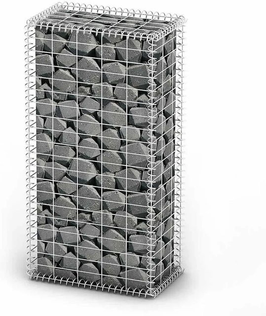 DELUKE Gabionensäule MISA Steinsäule aus Stahl für den Außenbereich, Farbe: Silber/Grau, H x B x T: 100 x 50 x 30 cm - Bild 1