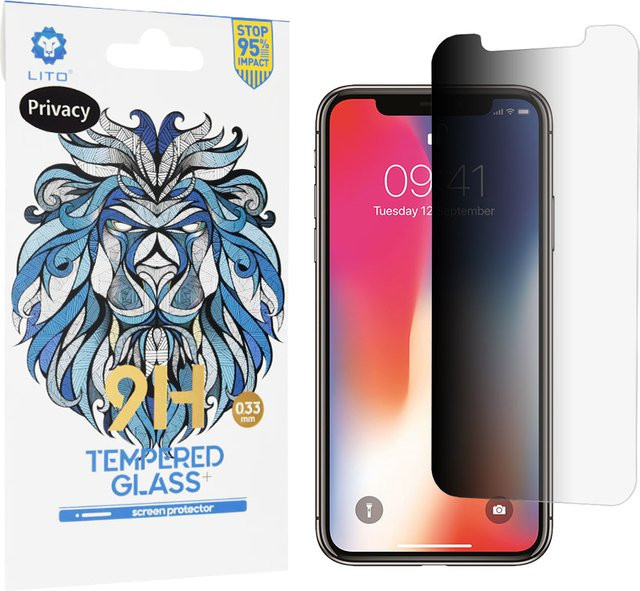 Lito Classic Privacy-Schutzfolie aus gehärtetem Glas für Apple iPhone 11 Pro, iPhone XS und iPhone X, transparent, Full Glue, 2.5D - Bild 1
