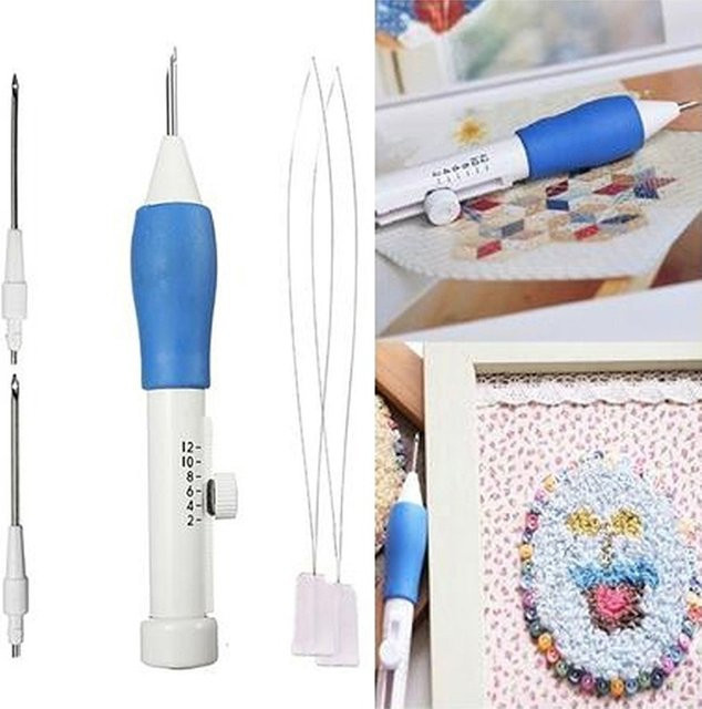 Stickerei Punch Nadel Kit mit blauen Kunststoff-Werkzeugen für DIY Stickerei und Weben - Bild 1