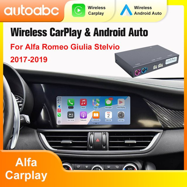 AUTOABC Drahtloses CarPlay und Android Auto Interface für Alfa Romeo Stelvio und Giulia 2017-2019, kompatibel mit der Original-Rückfahrkamera, Schwarz - Bild 1