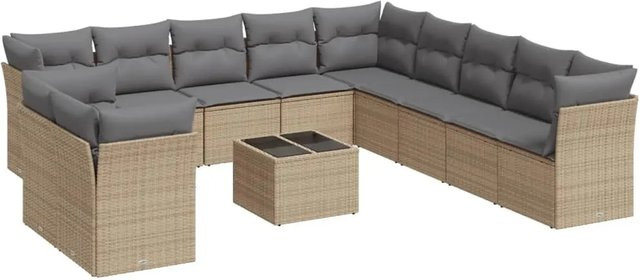 vidaXL 12-teilige Garten-Sofagarnitur aus Poly-Rattan mit Kissen in Beige und Hellgrau - Bild 1