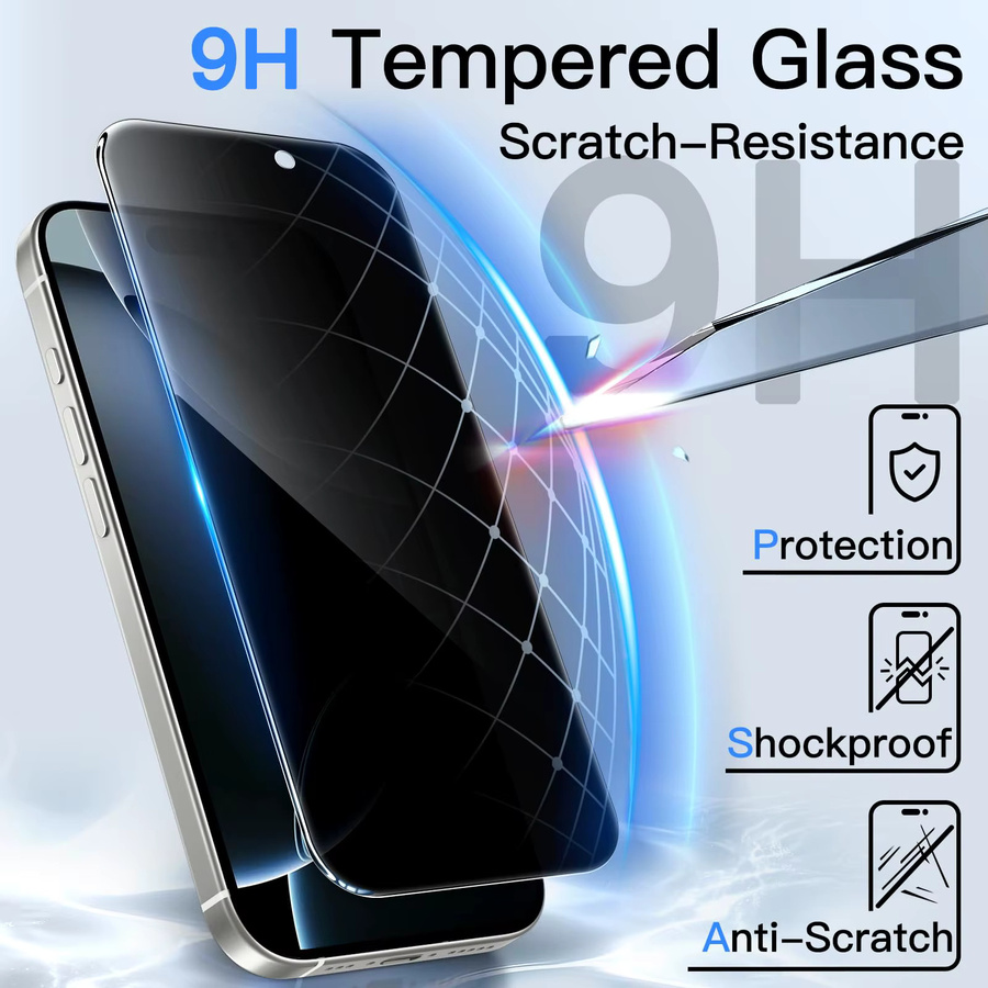 ZNQO 6-in-1 Datenschutz Schutzglas Set für iPhone 16 15 14 13 12 11 Pro Max Plus mit Displayschutz und Kameralinsenschutz - Bild 2