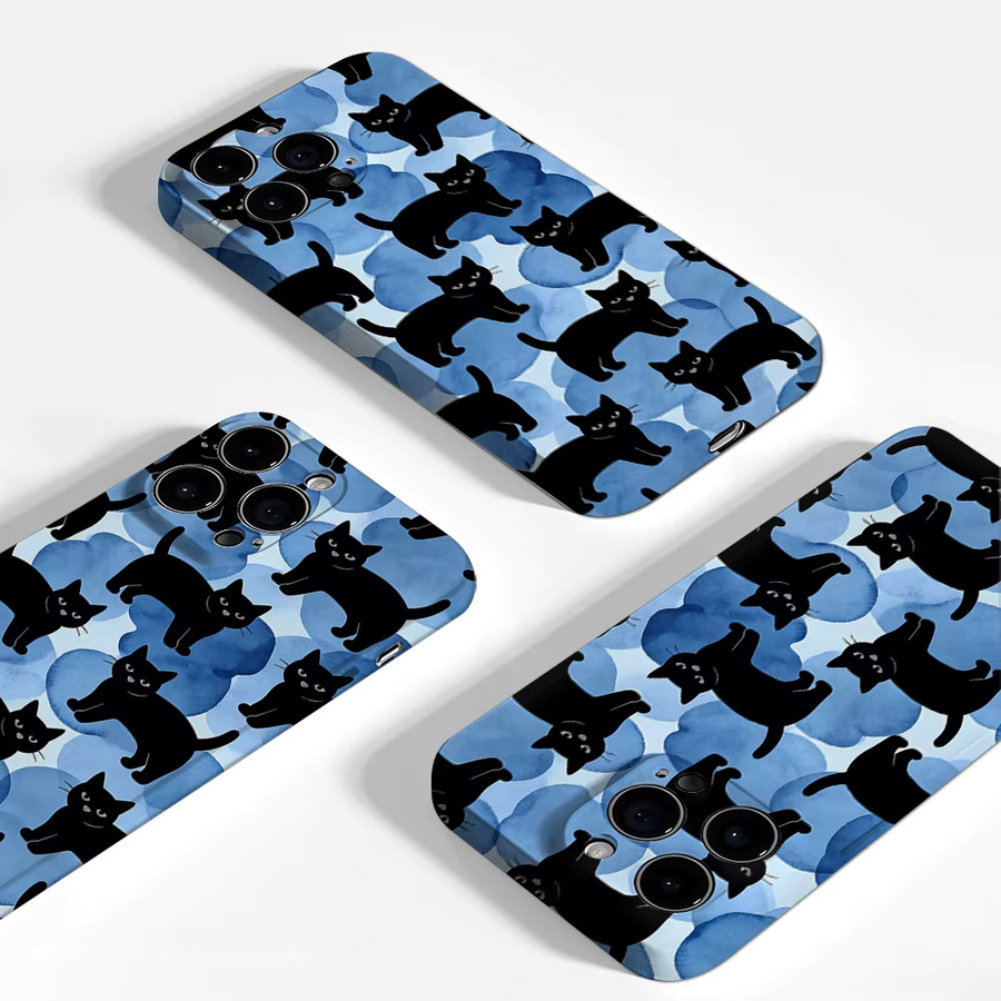 Aurea Case Matte Bumper MagSafe kompatible iPhone Hülle mit Aquarell Schwarzer Katzen Motiv in Schwarz und Multicolour - Bild 4