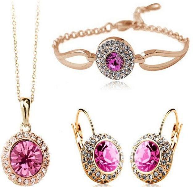 Wucifang Jewelry Schmuck Set, Edelstahl, Gold, Kristall, Damen - Bild 1