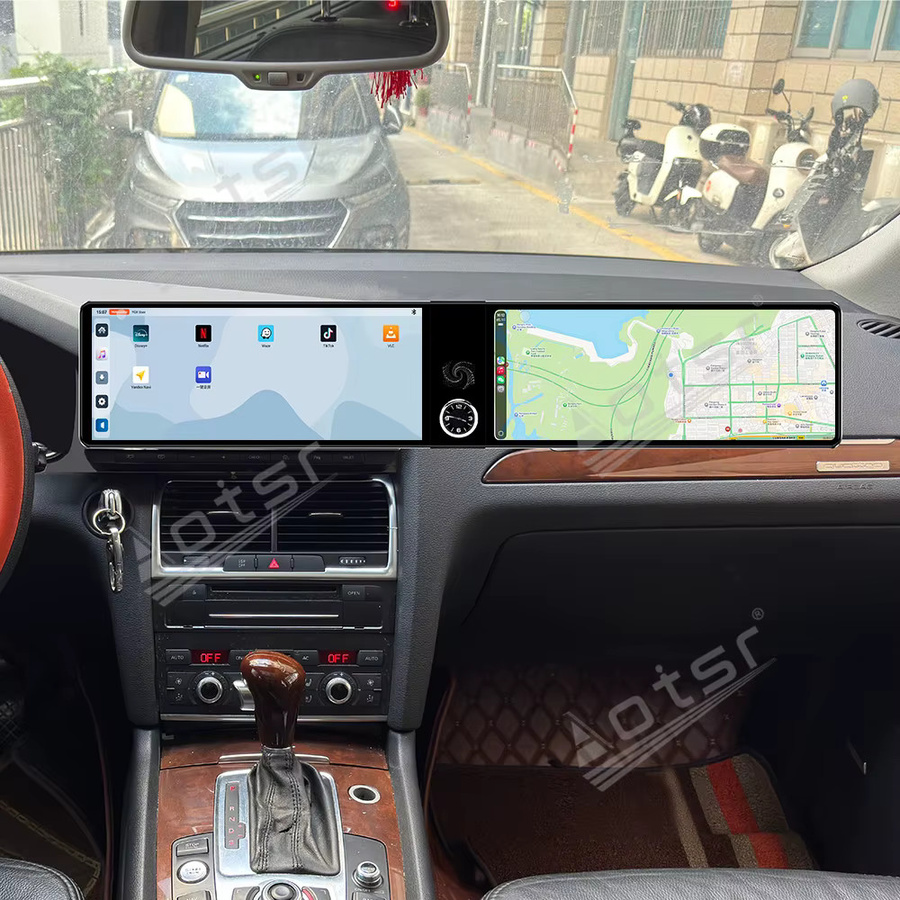 Aotsr Doppelbildschirm Multimedia-Stereo-Hauptgerät für Audi Q7 2005-2015 mit 12,3 Zoll Touchscreen, CarPlay, GPS-Navigation und Qualcomm Prozessor in Schwarz - Bild 3
