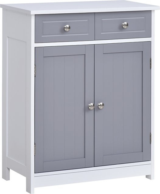 Kleankin Badezimmerschrank mit 2 Türen und 2 Schubladen, Grau und Weiß, B/T/H: 60 x 30 x 75 cm - Bild 1
