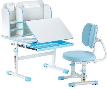 VEVOR Kinderschreibtisch Set mit Stuhl und Bücherregal, höhenverstellbarer Arbeitstisch mit neigbarer Tischplatte 0-40 Grad, Blau - Bild 1