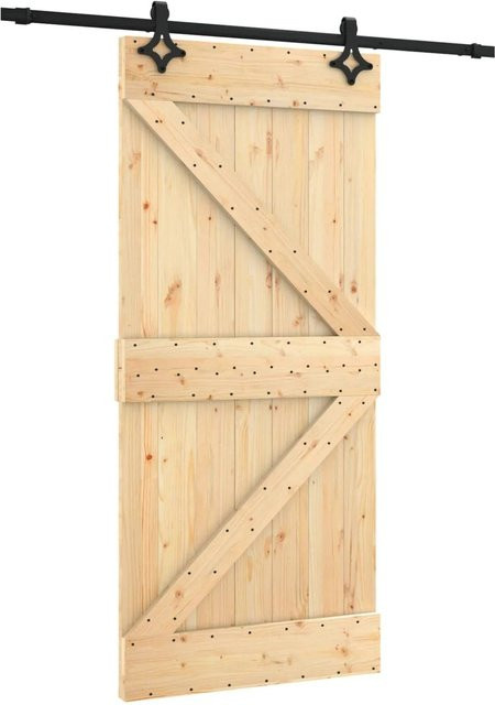 vidaXL Schiebetür aus Massivkiefer in Natur und Schwarz, Höhe: 210 cm, Breite: 95 cm - Bild 1