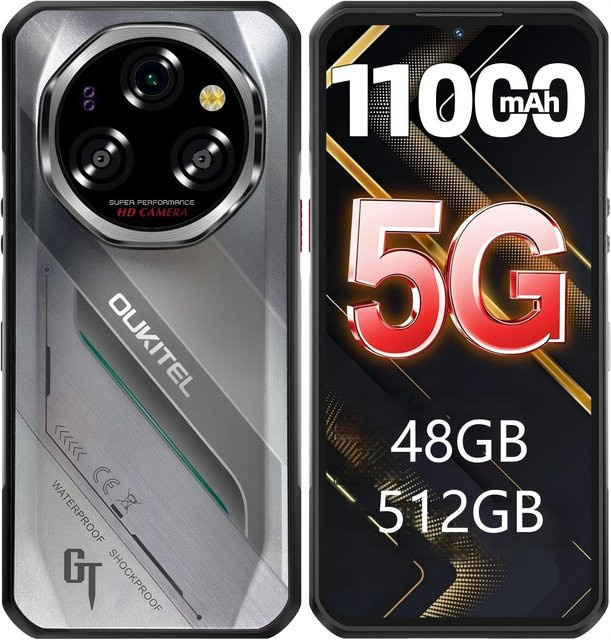 OUKITEL WP62 5G Smartphone mit 512 GB Speicher, 48 GB RAM, 11000 mAh Akku, 6.58 Zoll Display und 108 MP Kamera in Silber (Android 15) - Bild 1